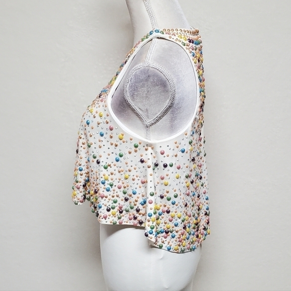 TONY Bowls Ivory Multi-color Beaded Jewel Neckline Draped Two-Piece Dress 4 - Picture 9 of 16